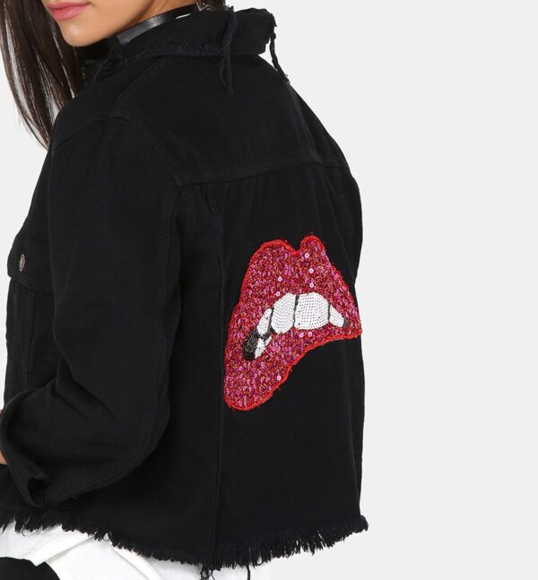 black sequin patterned denim jacket