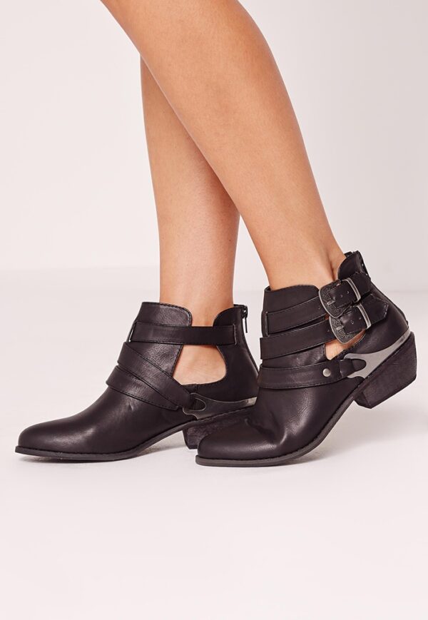 black short buckled women cowboy boot