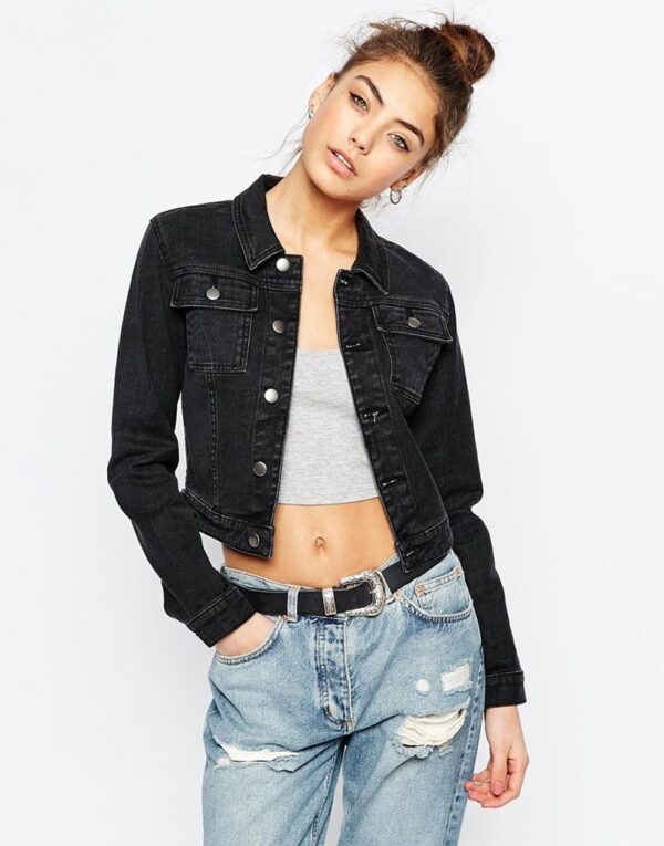 black short buttoned denim jacket
