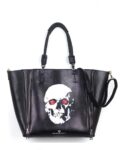 Edgy Skull Printed Genuine Leather Tote Bag