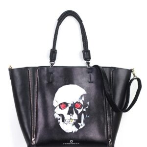 Edgy Skull Printed Genuine Leather Tote Bag
