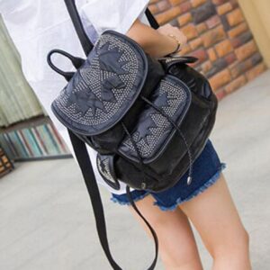 Trendy Star Detail Patchwork Metal Studded Leather Backpack