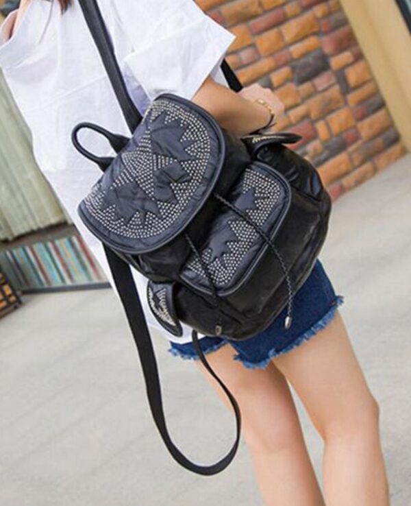 Trendy Star Detail Patchwork Metal Studded Leather Backpack 1 black star pattern studded rivet backpack rucksack