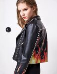 Flame Studded Rebel Moto Vegan Leather Jacket
