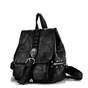 Punk Skull Rivet Embellished Vegan Leather Backpack