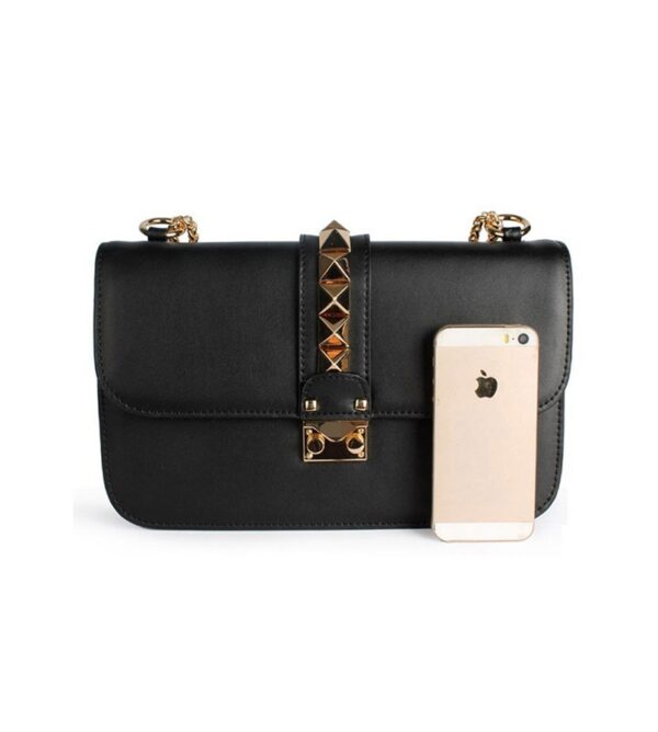 Studded Chain Detail Vegan Leather Clutch Bag 8 black stud riveted detail chained bag