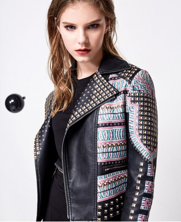 black stud riveted patterned leather jacket