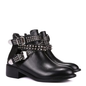 Edgy Riveted Buckle Suede Leather Booties
