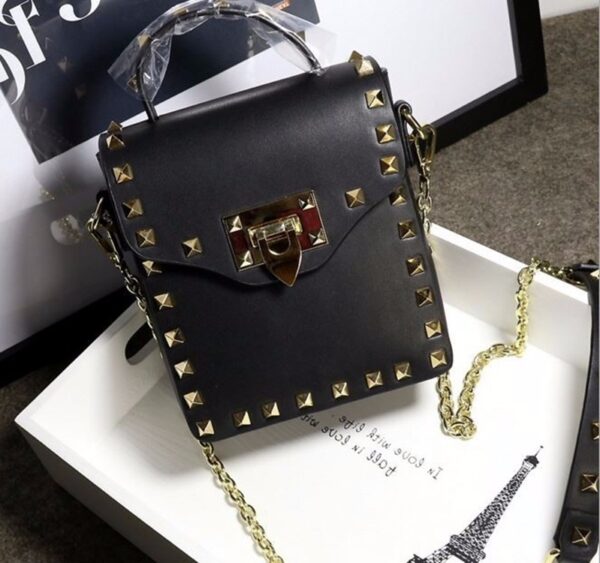 black studded rivet chained mini bag
