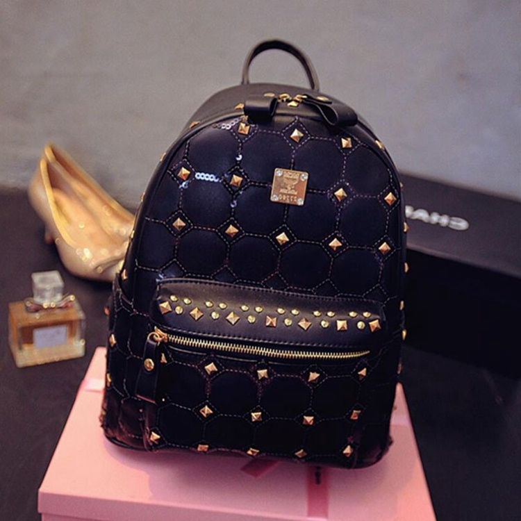 black studded rivet leather backpack rucksack