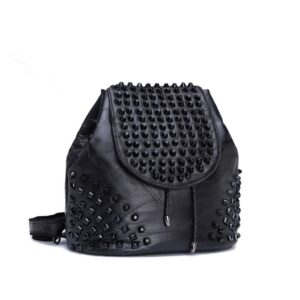 Edgy Studded Genuine Leather Mini Backpack