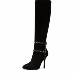 Bold Studded Long Suede Knee High Boots