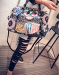 Edgy Studded Printed Denim Bag