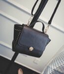 Retro Studded Two-Tone Trapeze Vegan Leather Bag