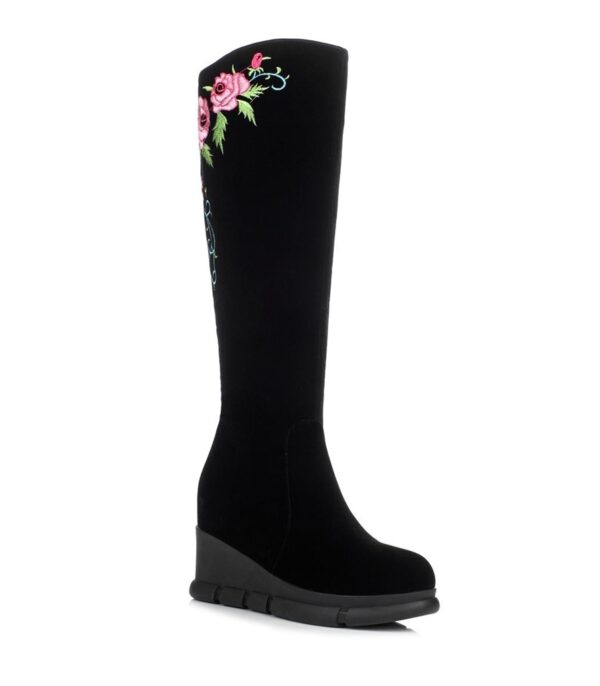 Boho Floral Embroidered Wedge Heel Suede Boots 1 black suede floral embroidered women wedges boot