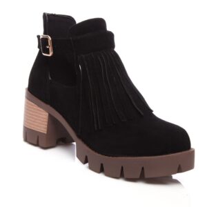 black tasseled buckled women bootie