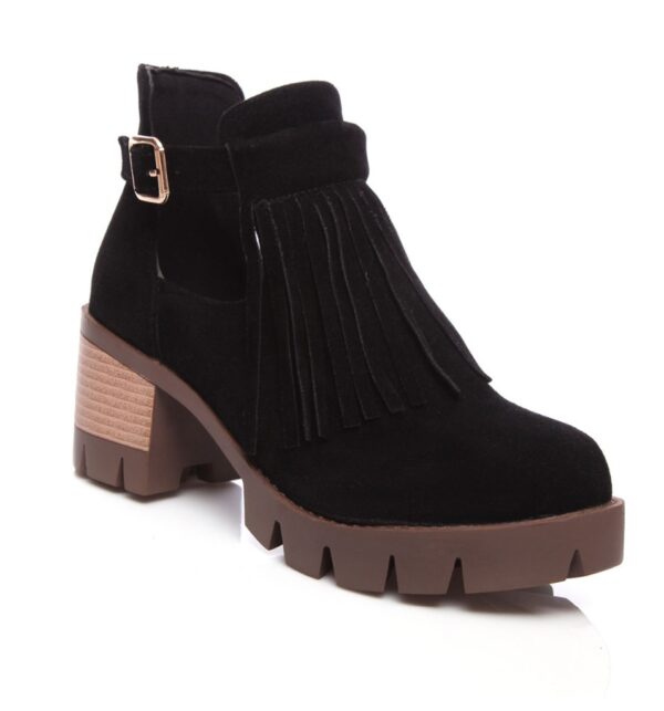 black tasseled buckled women bootie