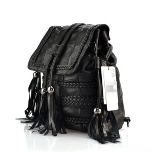 Stylish Woven Tassel Embossed Genuine Leather Backpack