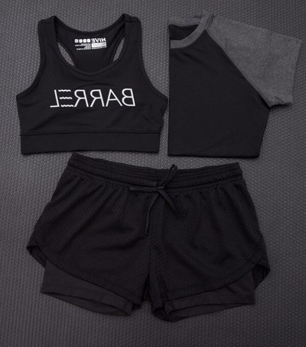 black triple set women fitness outfit