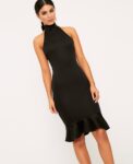 Glamorous High Neck Pleated Bodycon Midi Dress