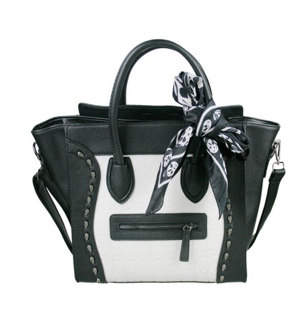 Skull Embellished Scarf Detail Shoulder Bag 3 black white skull detail with scarf leather sleeve bag