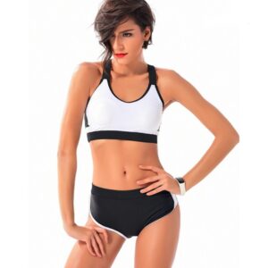Supportive Athletic Black White Padded Sporty Bikini Set