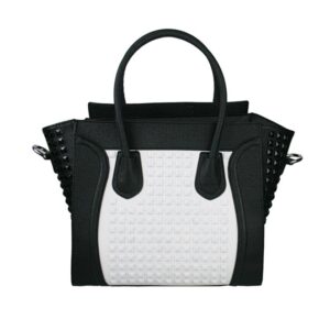 black white studded rivet leather sleeve bag