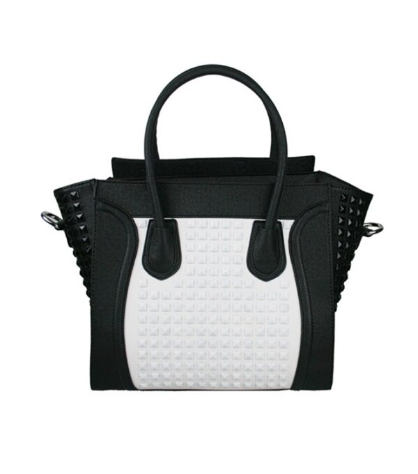 black white studded rivet leather sleeve bag