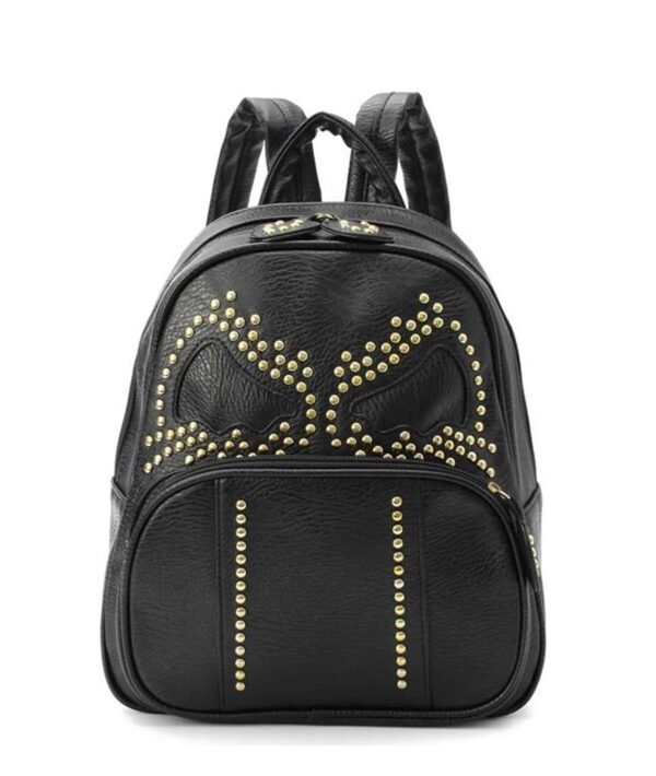 Wing Pattern Studded Vegan Leather Backpack 1 black wing patterned backpack rucksack