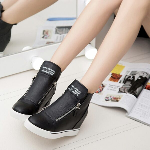 Black White Red Hidden Heel Zipper Sneakers 3 black women hidden increasing height heel double zip up sneaker