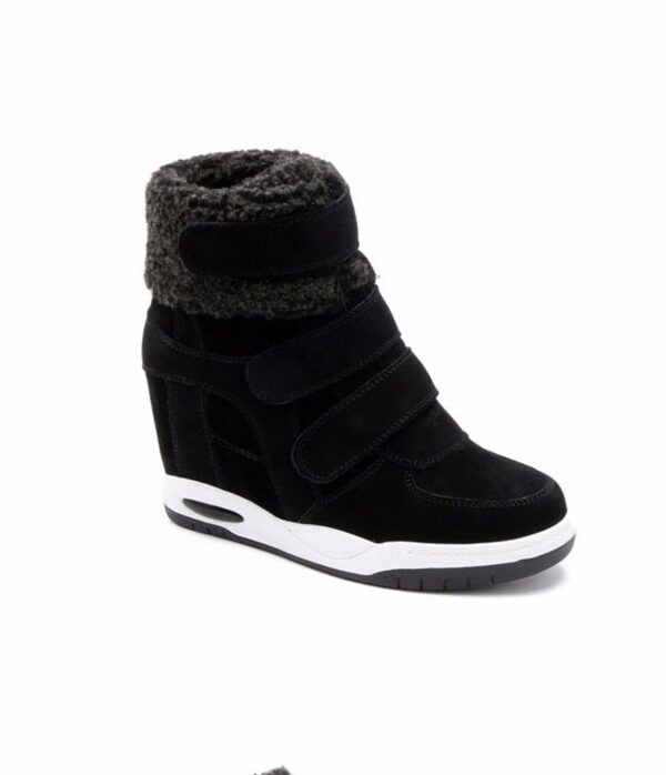 Comfortable Hidden Heel Furry Vegan Suede Sneakers 3 black women hidden increasing height heel furred suede sneaker
