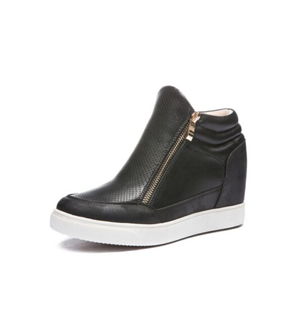 Hidden Heel Zipper Leather Sneakers 7 black women hidden increasing height heel leather sneaker
