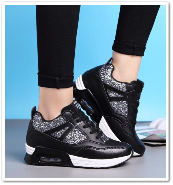 black women hidden increasing height heel sequined sport shoes