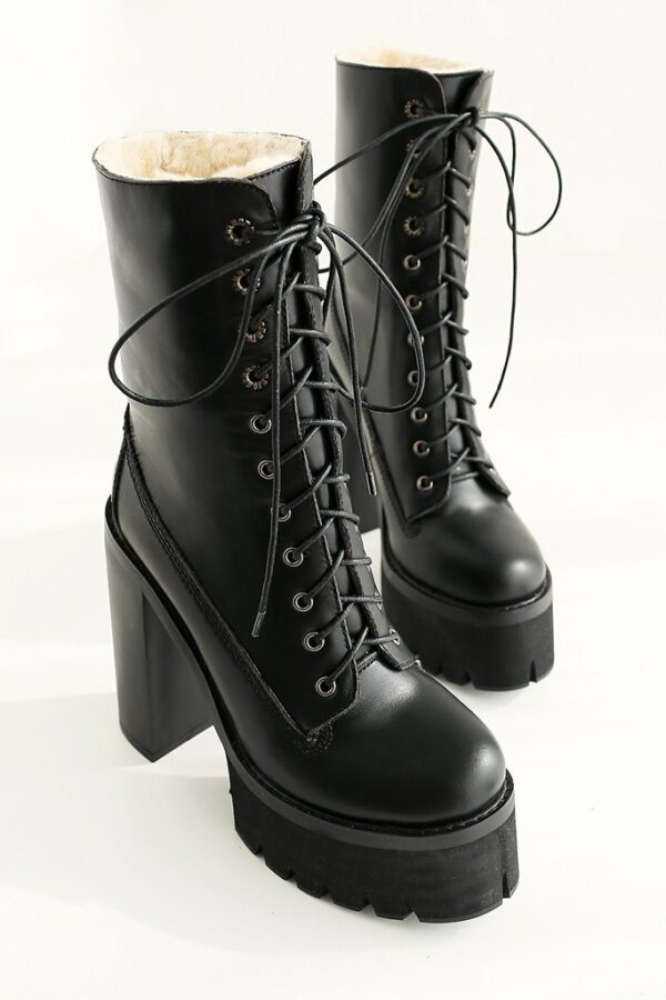 Luxurious Black Fur-Trimmed High Heel Booties 3 black women high heel furred bootie