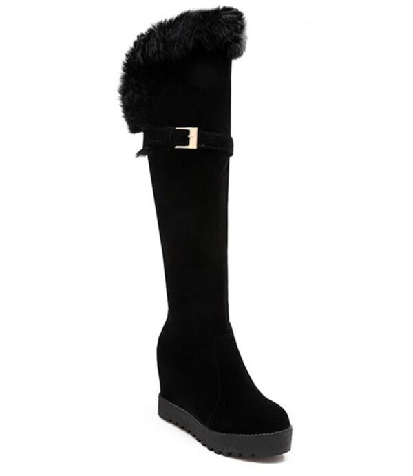Elegant Fur Lined Hidden Heel Suede Knee High Boots 1 black women wedges suede boot
