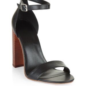 Chic Block Heel Wooden Leather Sandals