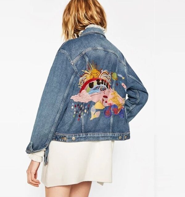 blue cartoon embroidered denim jacket
