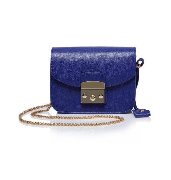 blue chained small sleeve bag