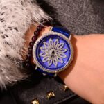 Colorful Artificial Diamond Genuine Leather Strap Women's Watch