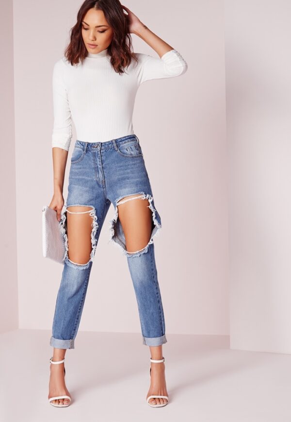 High Waist Vintage Ripped Boyfriend Jeans 1 blue high waist boyfriend jeans