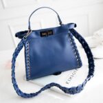 Woven Leather Shoulder Bag - Black Gray Blue