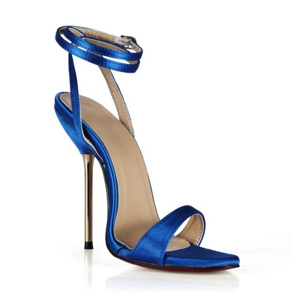 blue metal women high heel buckled sandals