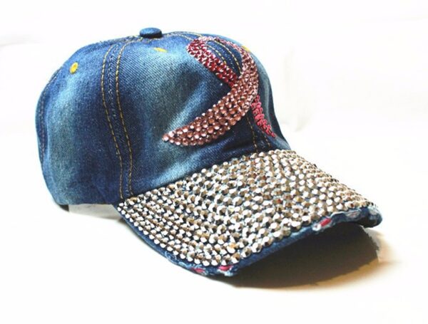 blue rhinestone studded rivet denim denim hat