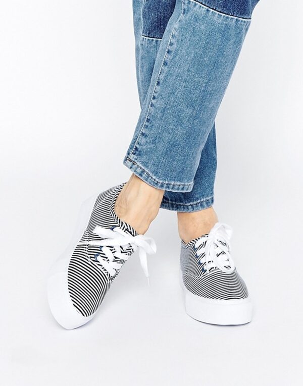 Vintage Floral Platform Sneakers 4 blue white striped high soled sneaker