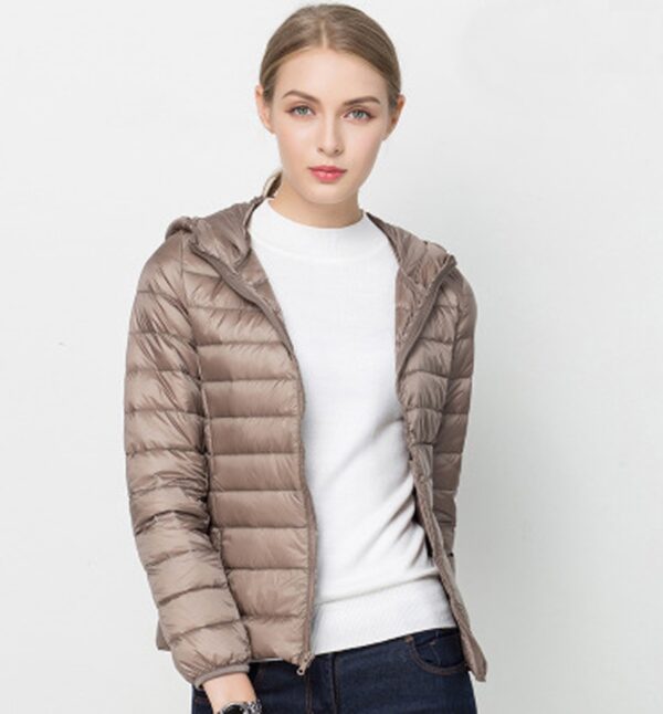 bronze hooded short puffer jacket