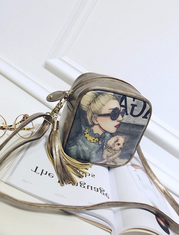 bronze leather retro printed shoulder bag