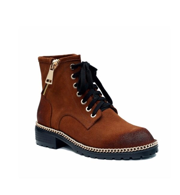 Chic Chain Zipper Embellished Suede Ankle Boots 3 brown chained vintage suede boot
