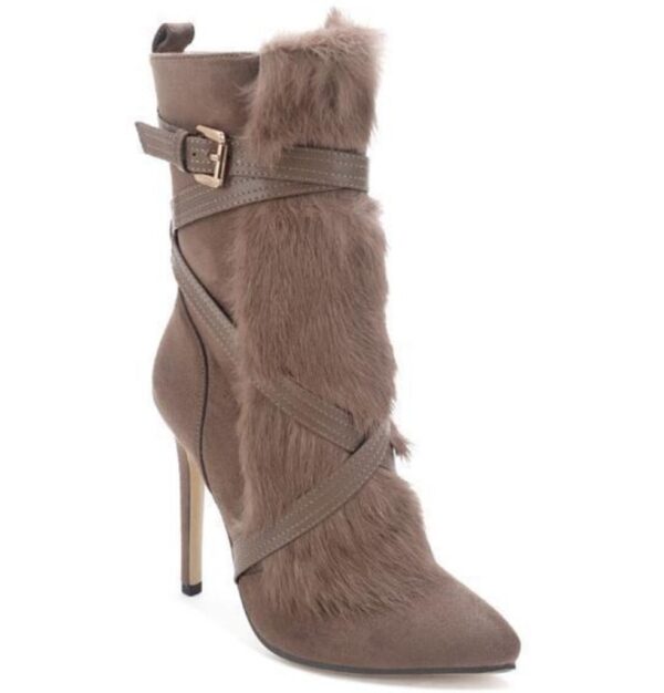 Luxurious Fur Lined Suede Stiletto Heel Booties 1 brown furred suede women high heel boot