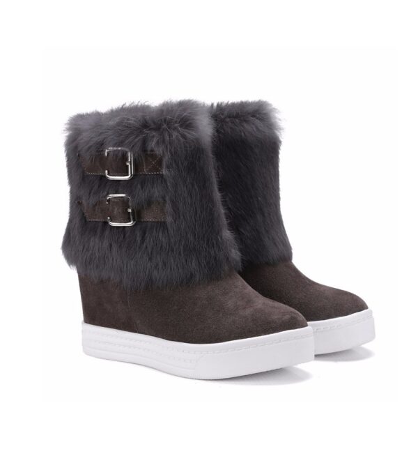 brown furred women hidden increasing height heel sneaker boot