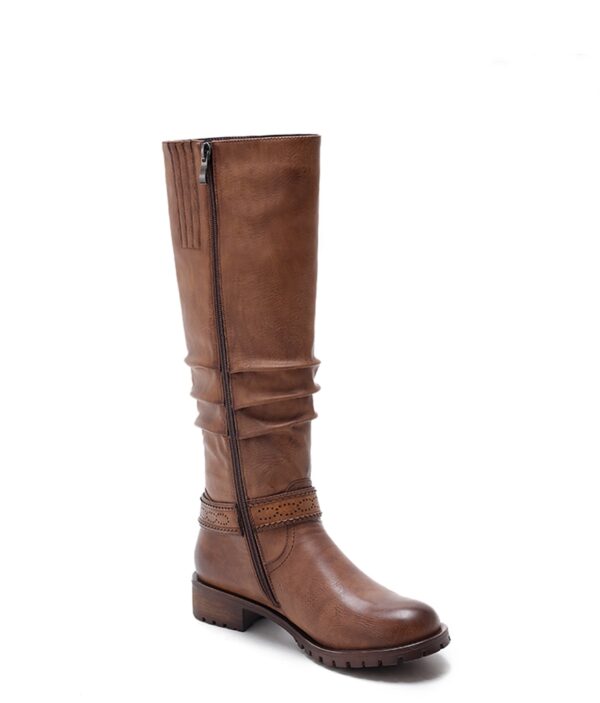 brown strappy women leather boot
